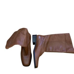 Sole Choice Womens Greta Leather Cognac Tall Fold Over Boots Size 7.5 Square Toe